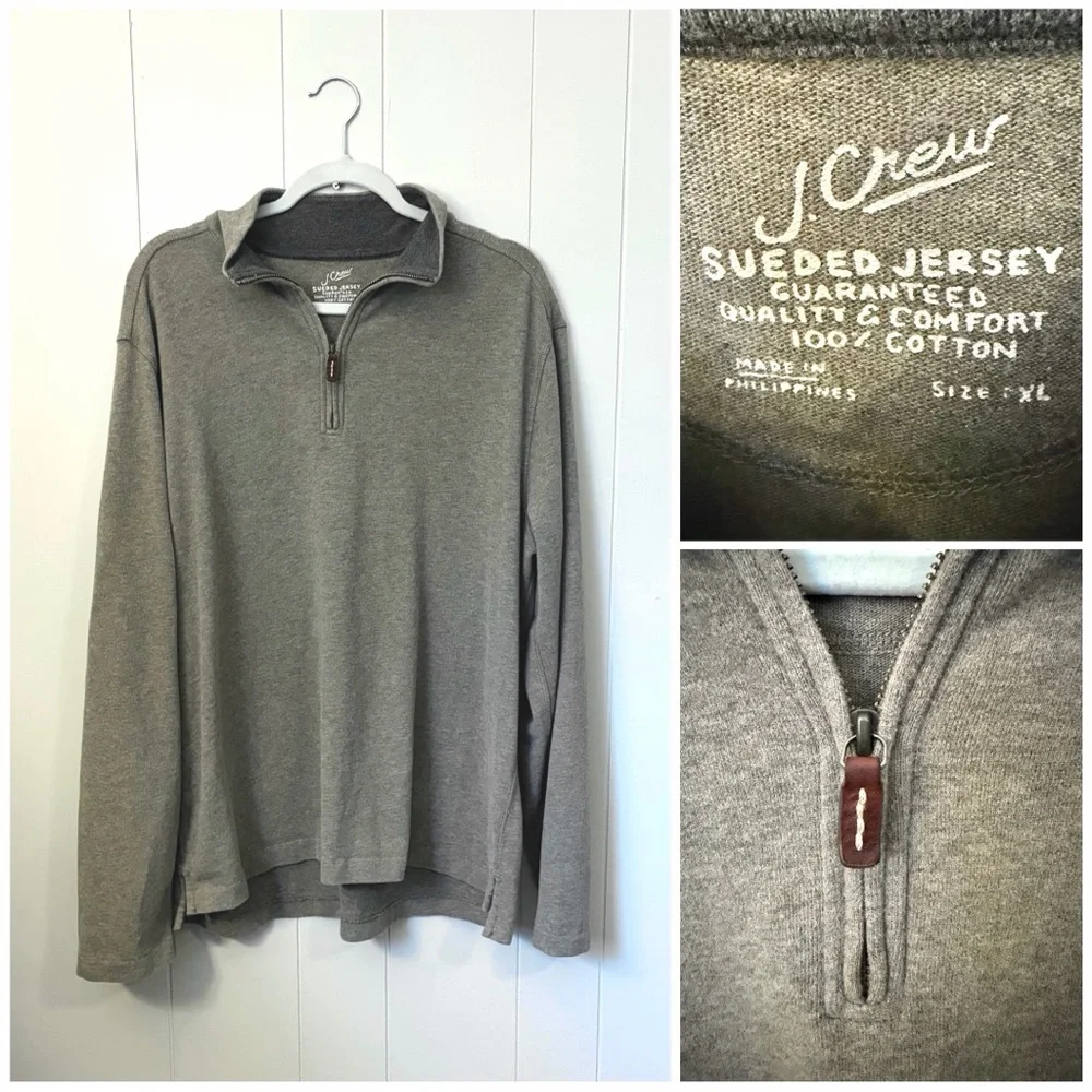 JCrew 1/4 Zip Pullover Sueded Jersey Cotton Tan Brown Sweatshirt Men’s XL